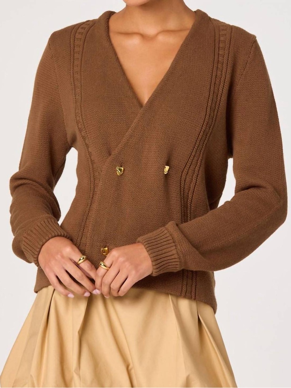 NWT ASTR Merritt Double Breasted Cardigan Brown 100% Cotton Gold Buttons Size S